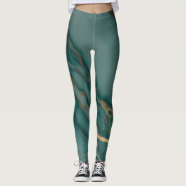 Legging Mármore Teal Profundo + Veias Douradas Luxo Ajuste