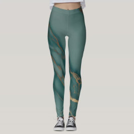 Legging Mármore Teal Profundo + Veias Douradas Luxo Ajuste