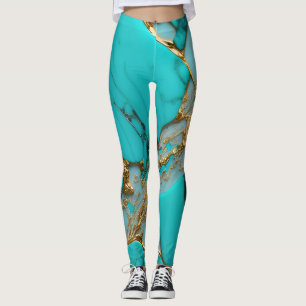 Legging Mármore Turquesa com Veias Douradas