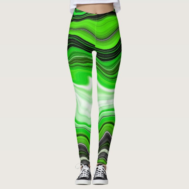Legging Mármore Verde e Preto como Arte Fluida Strike (Frente)