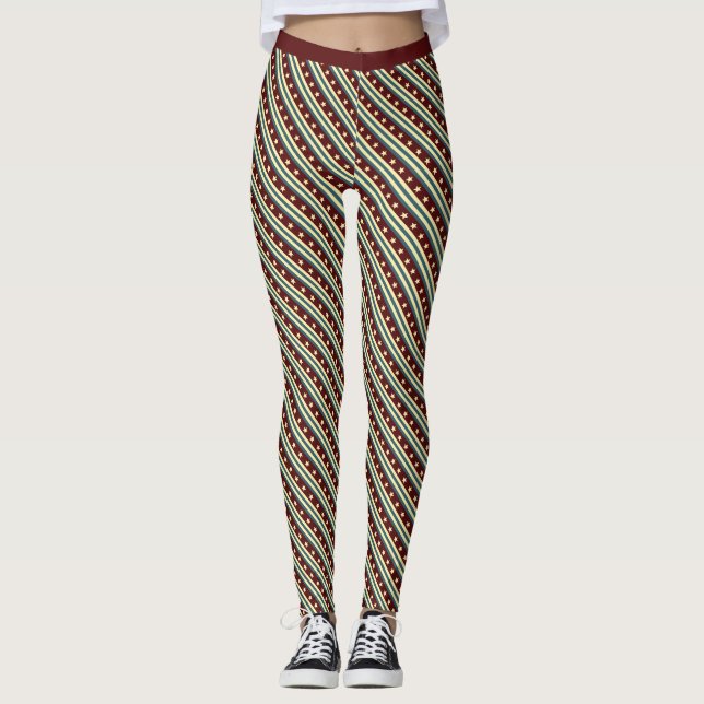 Legging Maroon E Malhação De Giro Com Padrão De Stripe Ama (Frente)