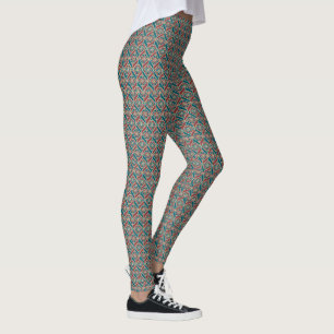 Legging Maroon, Padrão Étnico Teal, Flores, Cevrons