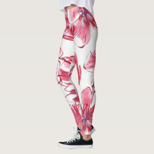 Legging Maroon Red Flowers