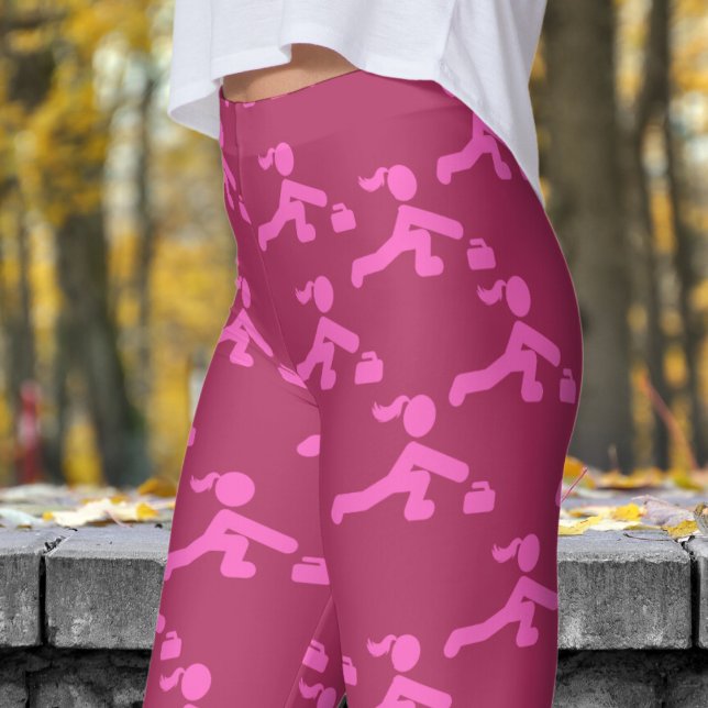 Legging Maroon Vermelho e Cor-de-Rosa Curvando Padrão (Womens Curling on Maroon Leggings)