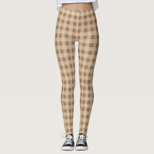 Legging Marrom Bege Búfalo Xadrez Quadriculado Na Moda