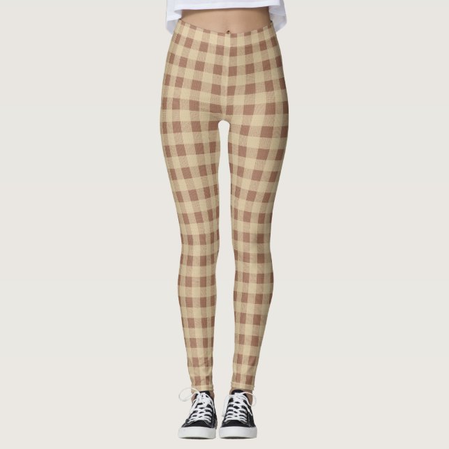 Legging Marrom Bege Búfalo Xadrez Quadriculado Na Moda (Frente)