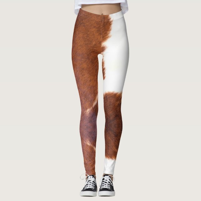 Legging Marrom, branco, Impressão de vaca (Frente)