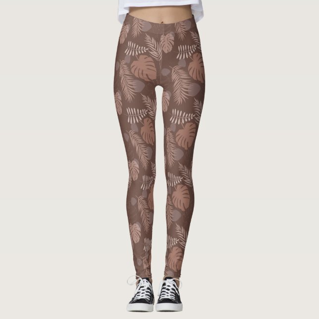 Legging Marrom do Café da Monstera da Selva Mocha Mousse (Frente)