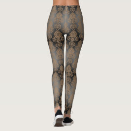 Legging Marrom Escuro, Taupe Damask Scroll "Efeito Burnout