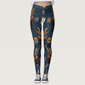 Legging Máscara de Samurai Japonês e Padrão de Katana