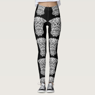 Legging Máscara de Tiki Preta e Branca