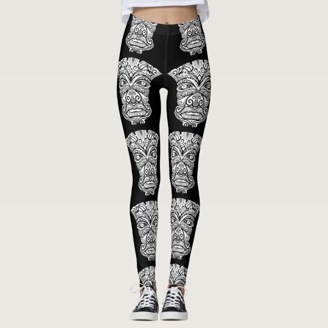 Legging Máscara de Tiki Preta e Branca (Frente)