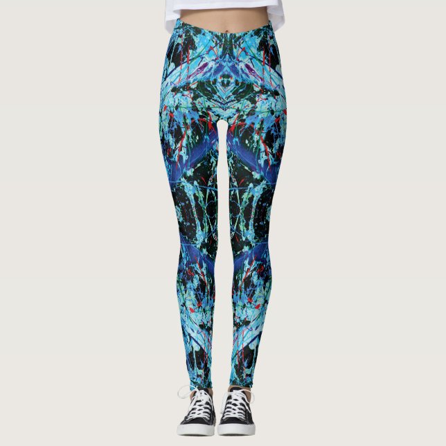 Legging Massacre de Natal Azul, Splatter Vermelho (Frente)