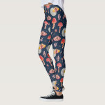 Legging Matemática mágica e padrão de cogumelos. Noite de<br><div class="desc">Mariposa noturna mágica e leggings de padrão de cogumelos em cores marinho azul vermelha.</div>