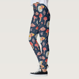 Legging Matemática mágica e padrão de cogumelos. Noite de