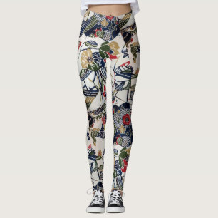 Legging Matéria têxtil japonesa do quimono do vintage