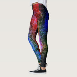 Legging Material vermelho e azul esfolado com "tinta a óle