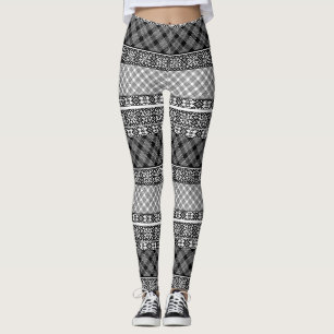 Legging Matilha em tiras, de preto e branco, com rendas