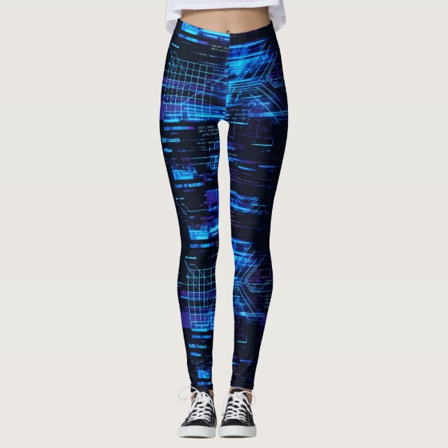 Legging Matriz de Fluxo de Dados de Glitch Cibernético Azu (Frente)