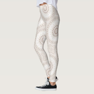 Legging Medalhão de Mandala Branca e Beige