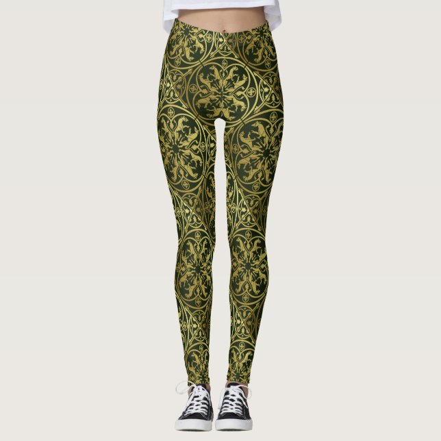 Legging Medieval Renaisance Herald Lion Leopard Metálico (Frente)