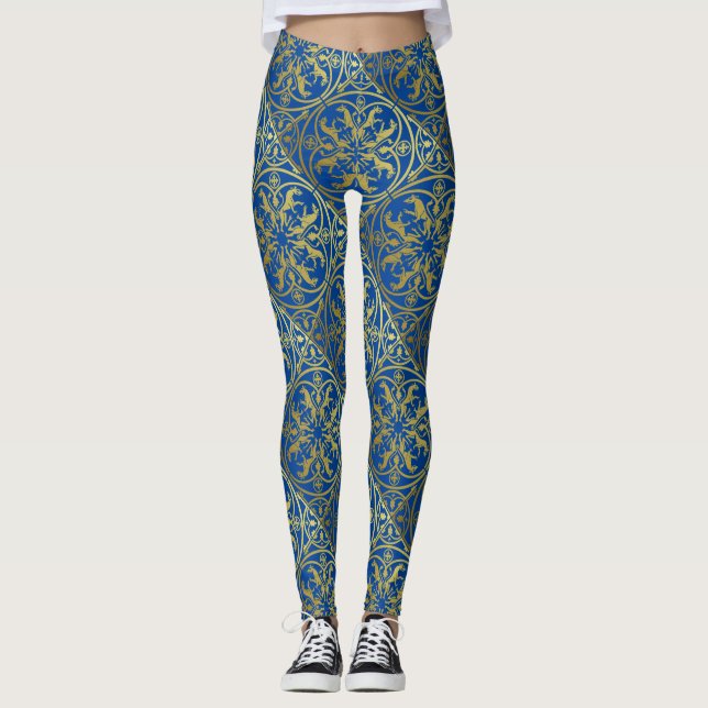 Legging Medieval Renaisance Herald Lion Leopard Metálico (Frente)