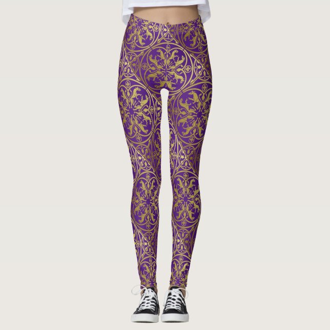 Legging Medieval Renaisance Herald Lion Leopard Metálico (Frente)