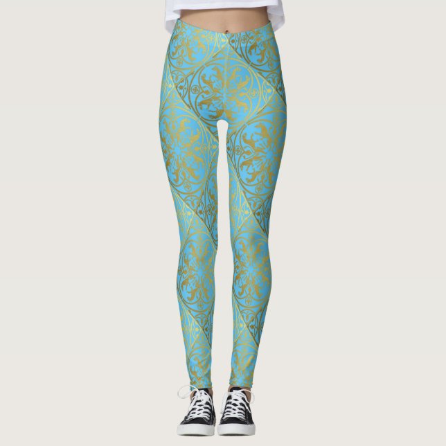 Legging Medieval Renaisance Herald Lion Leopard Metálico (Frente)