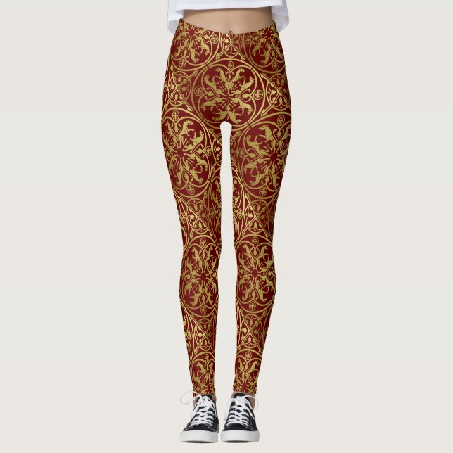 Legging Medieval Renaisance Herald Lion Leopard Metálico (Frente)