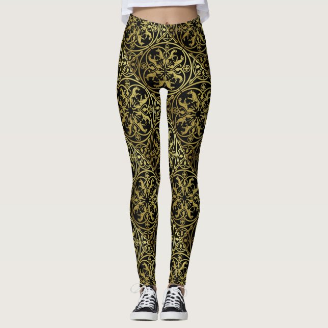 Legging Medieval Renaisance Herald Lion Leopard Metálico (Frente)