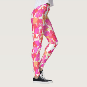 Legging Médio do século Abstrato, Fúcsia, Laranja Coral