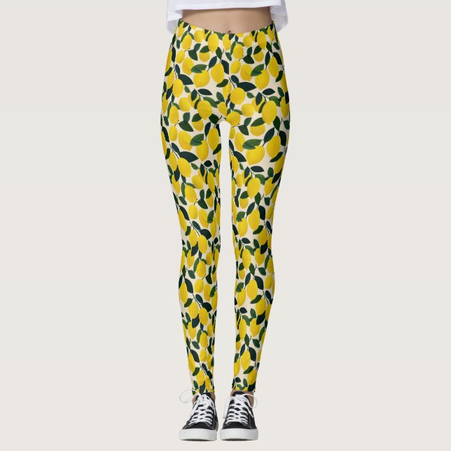 Legging Mediterranean Citrus Fruit Lemons Pattern Summer  (Frente)