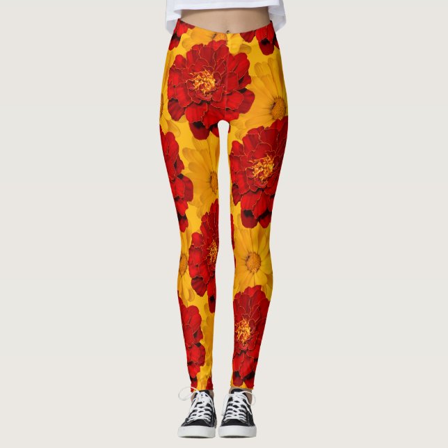 Legging Medley de Marigolds Vermelho e Amarelo (Frente)