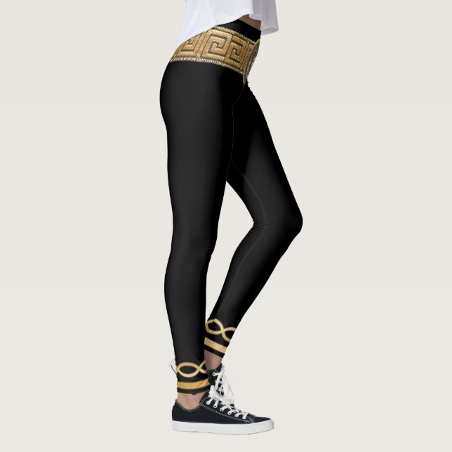 Legging Medusa Chave Grega Básica Dourada em Preto Designe (Direita)