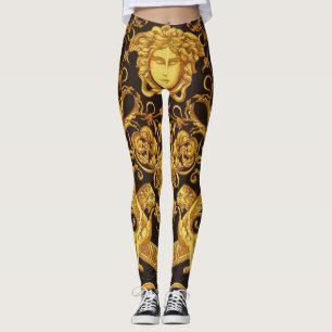 Legging MEDUSA GORGON Dourado em Preto Designer