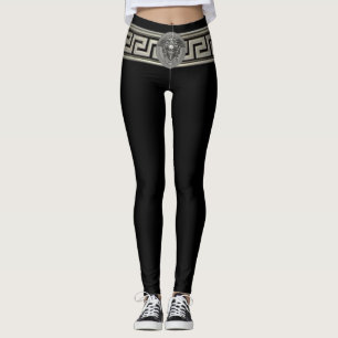 Legging Medusa Prateada e Chave Grega em Preto