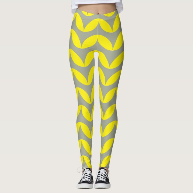 Legging Meia-círculo geométrico amarelo e design de cinza (Frente)