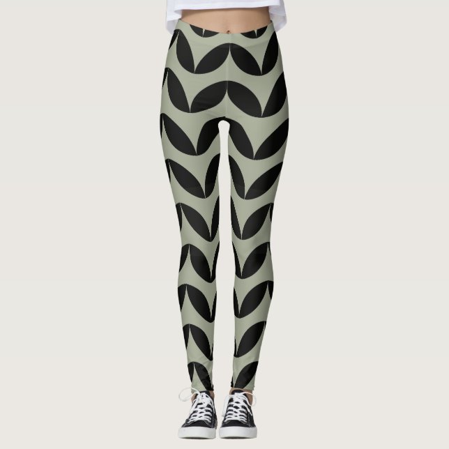 Legging Meia-círculo geométrico design preto e verde claro (Frente)