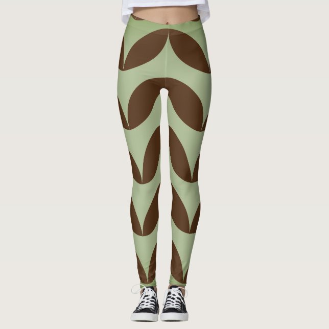 Legging Meia-circunferência geométrica design castanho e v (Frente)
