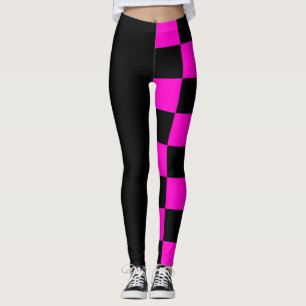 Legging Meia e meia verificação preta e rosa