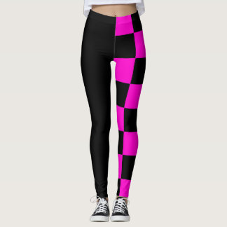 Legging Meia e meia verificação preta e rosa