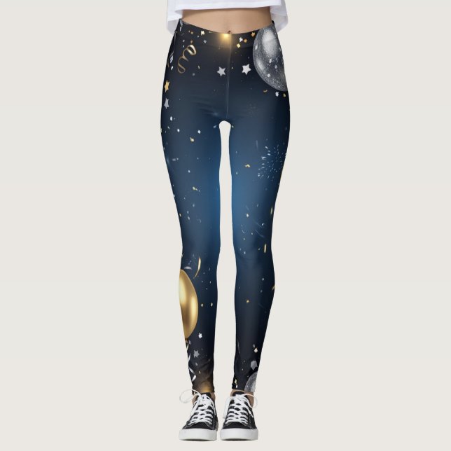 Legging Meia-Noite em Dourado e Prata (Frente)