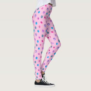 Legging Meias-calças Rosa, Azul e Roxo com Bolinhas