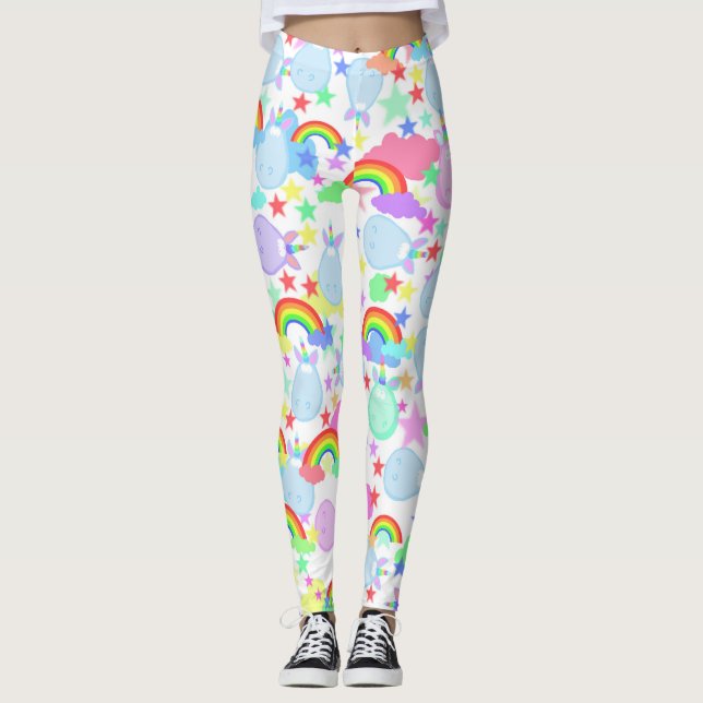 Legging Meias-calças Unicórnios e Arco-íris (Frente)