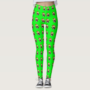 Legging Meias de Natal Pug Verde