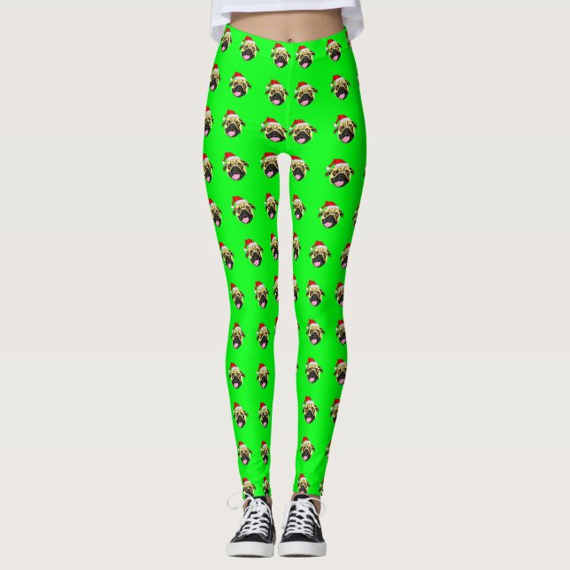 Legging Meias de Natal Pug Verde (Frente)