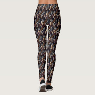 Legging Meias Marrom Todos-Sobre-Impressão com Padrão Retr