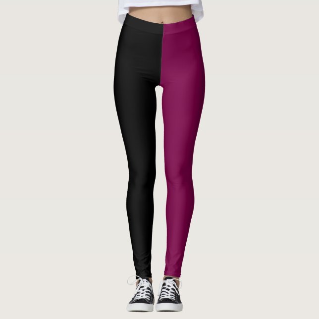 Legging Meio Preto Meio Magenta Monocromático (Frente)