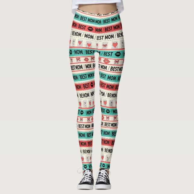 Legging Melhor Mãe Cômico Corações Gráfico Retro (Frente)