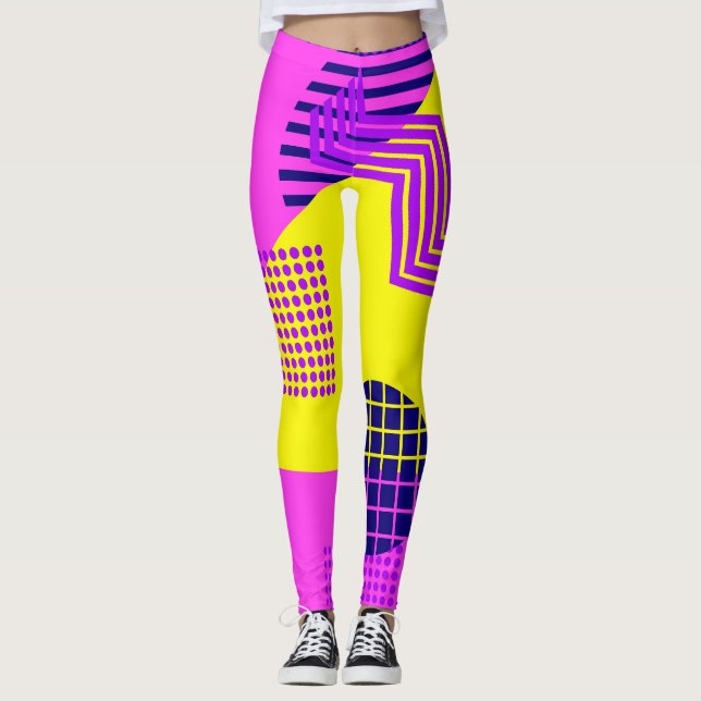 Legging Memphis 80: Fundo de Formas Geométricas (Frente)